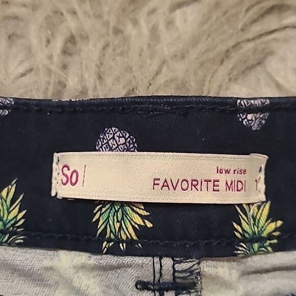 SO lowrise favorite Midi womens navy blue pineapple cotton shorts size 1 - Picture 2 of 5